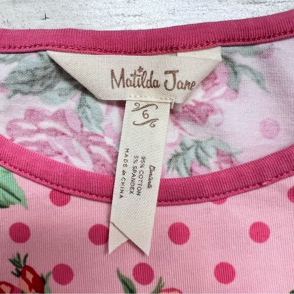 Matilda Jane Girls Top Size 6 Think Floral Pink Polka Dot 3/4 Sleeve - Picture 5 of 7